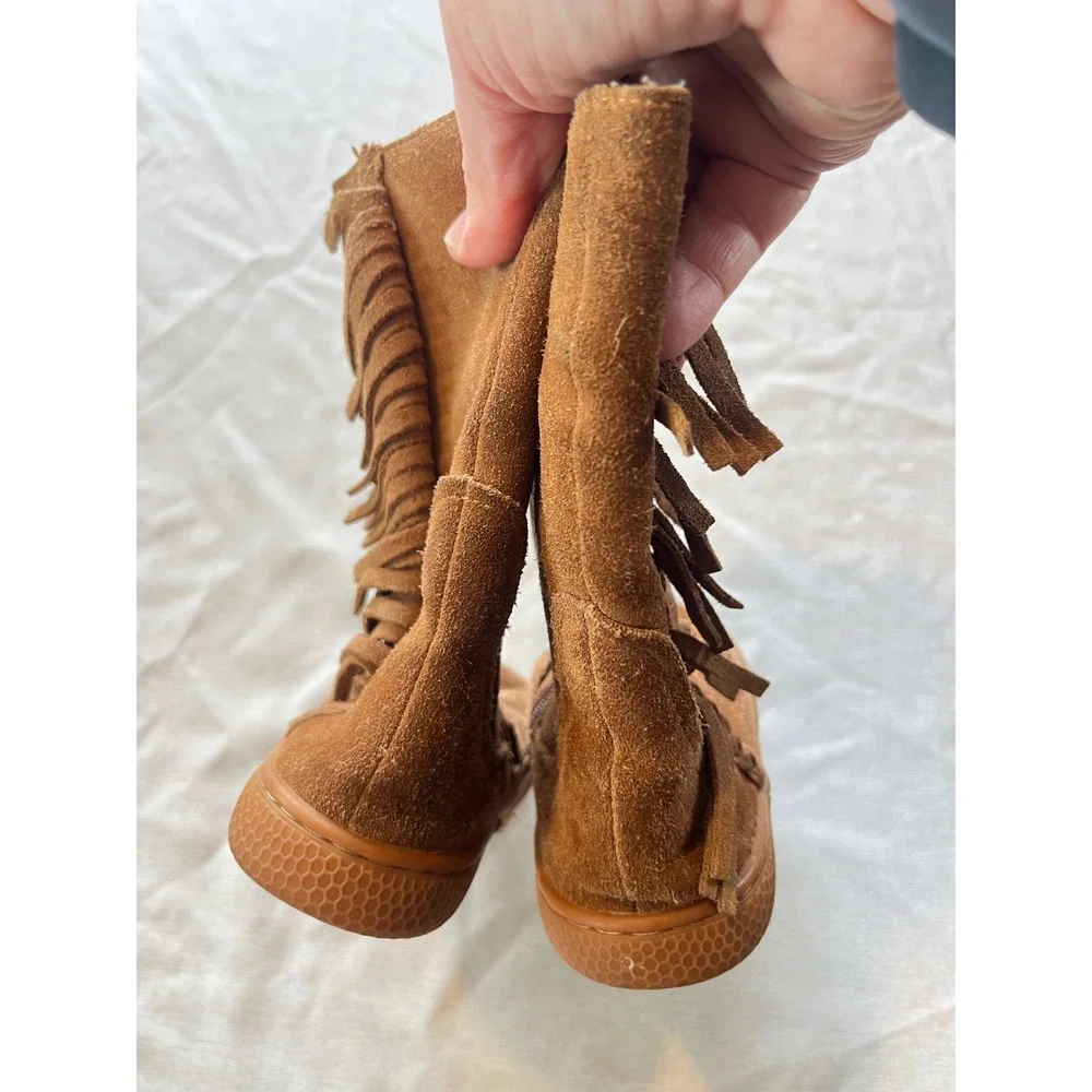 Livie‎ & Luca Kids Tan Suede Fringe Mid-Calf Boots Side Zip Size 9 Brown Boho